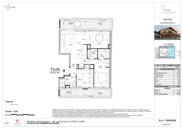 Appartement T3 à vendre - 3 pièces - 70.27 m2 - CHATEL - 74 - RHONE-ALPES - Century 21 La Chapelle Immo